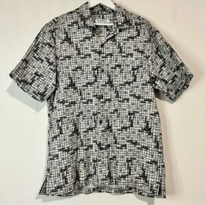 Tommy Bahama Men’s Poolside Tiles Short Sleeve Button Down Shirt Grey Large EUC